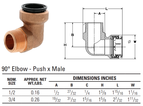 Nibco® P607-4 Wrot Racer® 90 Degree Elbow Dimensions