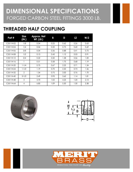 3000# Forged Steel Threaded Half Coupling Dimensions