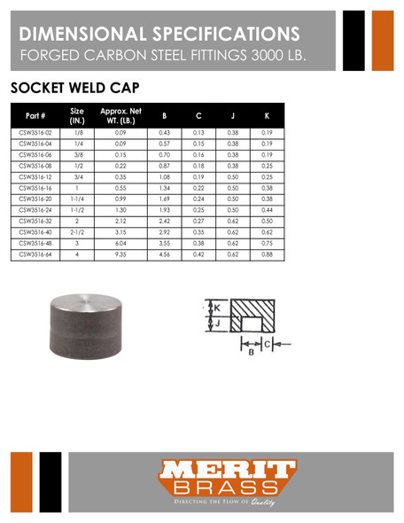 3000# Forged Steel Socket Weld Cap Data Sheet