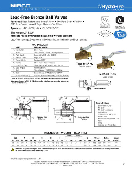 Nibco S-585-80-LF-HC Data Sheet