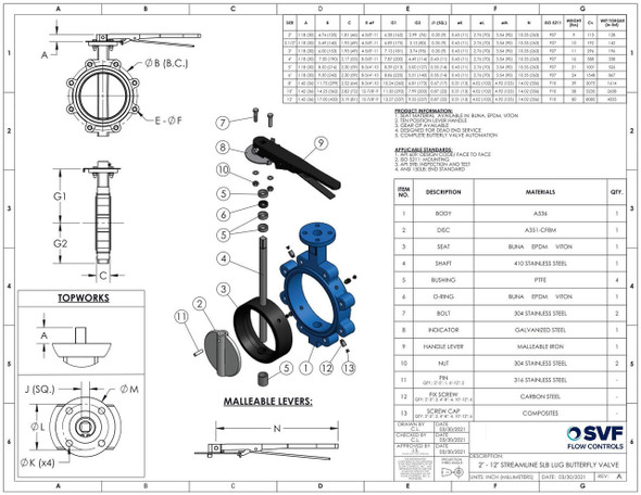 SLB Series Lug Butterfly Valve Spec Sheet