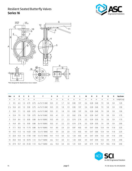 Series 16 Lug Butterfly Valve Data Page