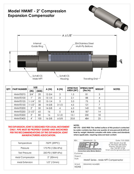 HMMT Male NPT Compensator Cut Sheet