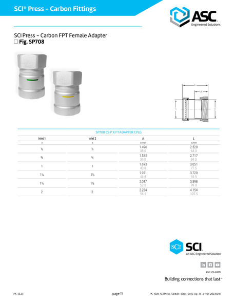 SCI® SCI Press - Carbon FPT Female Adapter Fig. SP708 Data Sheet