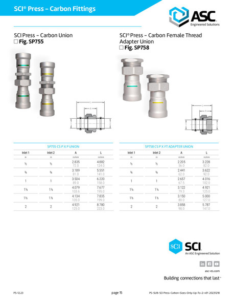 SCI® Press - Carbon Union Fig. SP755 Data Sheet