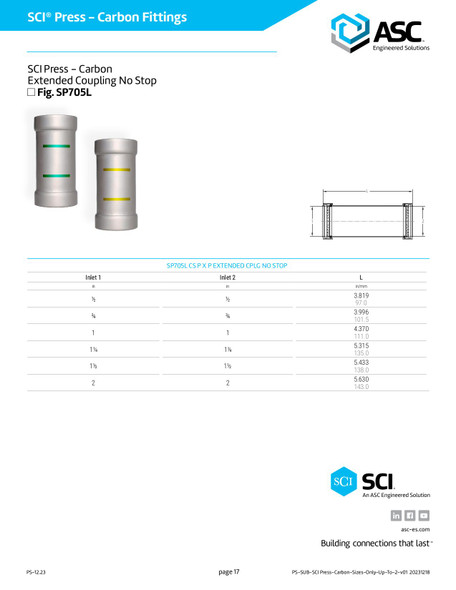 SCI® Press - Carbon Coupling Extended with Stop Fig. SP705L Data Sheet