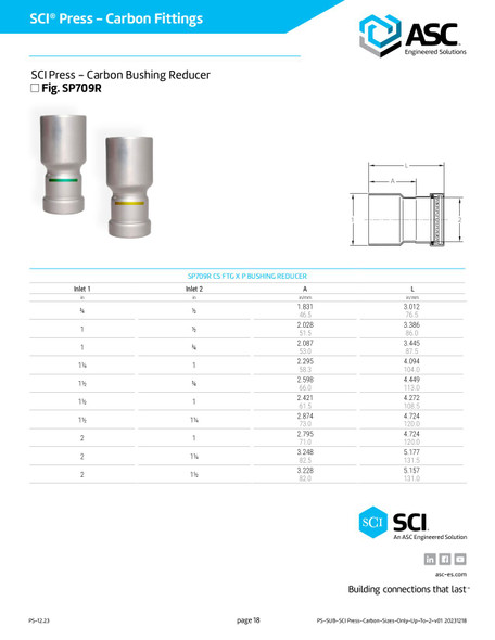 SCI® Press - Carbon Bushing Reducer Fig. SP709R Data Sheet