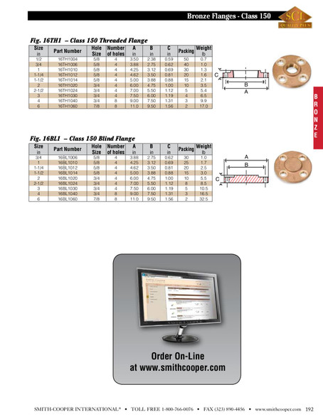 150# Bronze Threaded Flange Catalog Page