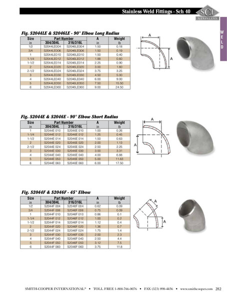 Sch40 316 Weld 90 ASC Dimensions