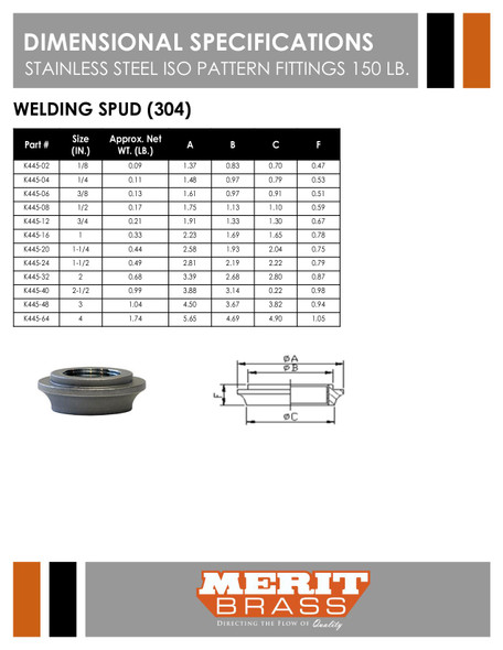 150# 304 Stainless Steel Welding Spud/Tank Flange ISO 49 Cut Sheet