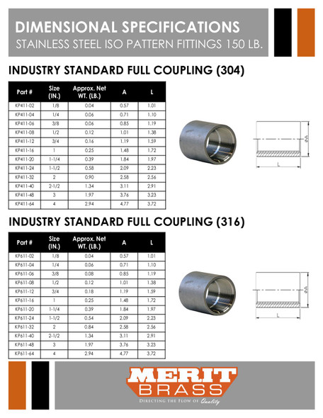 150# Stainless Steel Industry Pattern Coupling Dimensions
