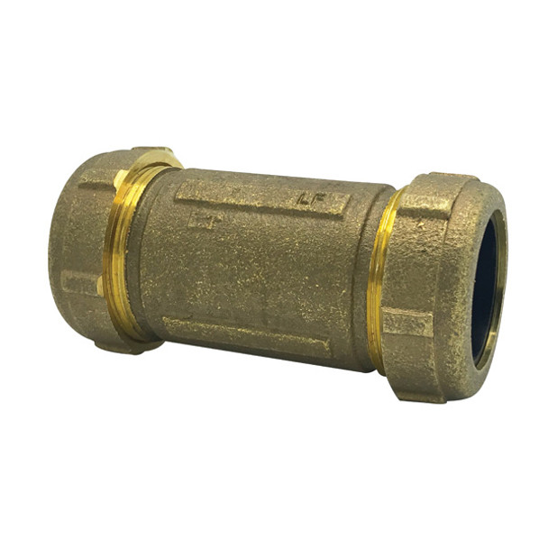 3/8" Short Brass Compression Coupling (Lead-Free)