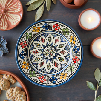 Glow and Clay Moroccan ceramic plate hand-painted with blue star motif