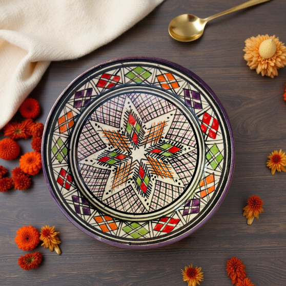 Glow and Clay Moroccan ceramic plate hand-painted with multicolor star design