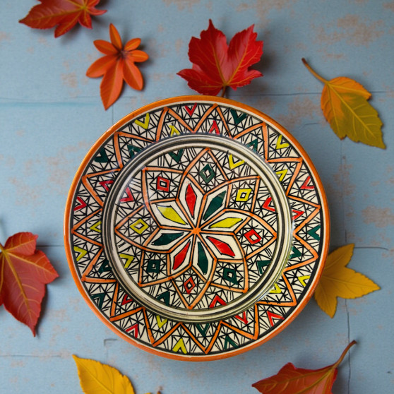 Glow and Clay Moroccan ceramic plate hand-painted with floral star design