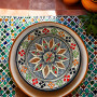 Moroccan pottery serving plate with hand-painted red, green, and orange mandala Glow and Clay