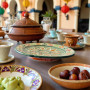 Artisan Moroccan ceramic dinnerware plate hand-painted with bold geometric motifs