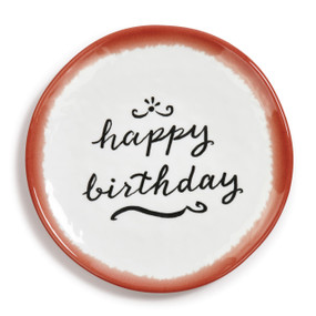 Happy birthday white and red outline plate