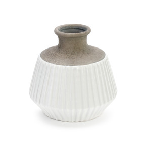 Dipped Fluted Vase Stoneware Gray and White