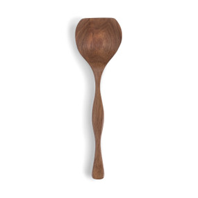 wooden spoon with flat edge on end of spoon