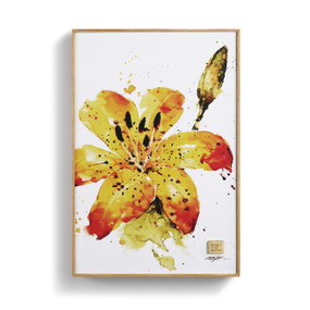 light wooden frame with painted yellow flower