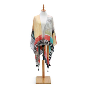 byDesign Kimono with Geometric Collage Blocks Pattern