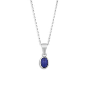 silver necklace charm with indigo gem on silver chain