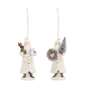 White Santa Ornaments Set of 2 Assorted