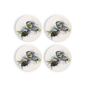 Chickadee and Pinecone Coaster Set of 4 Stoneware