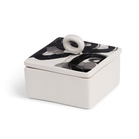 white square ceramic box with black abstract painting on lid