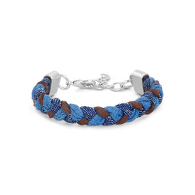 brown and blue braided bracelet with silver clasp