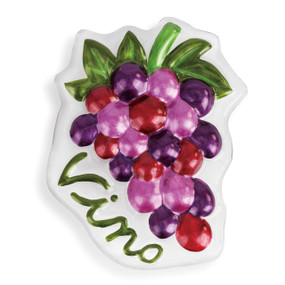glass painted bunch of grapes with word Vino painted in cursive green script
