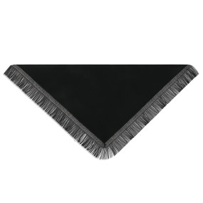 black triangular towel with fringe on the borders