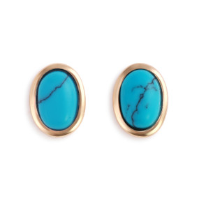 Gold Earrings with Round Turquoise Gemstone - Giving Collection