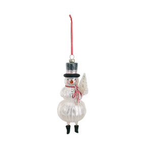 Hanging white snowman ornament with black top hat