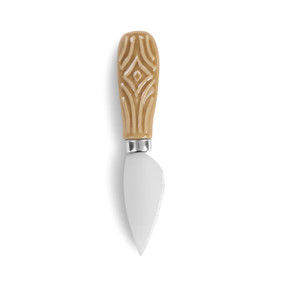 cheese knife with tan glazed ceramic handle