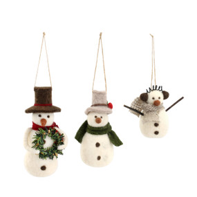 Snow Day Felt Snowmen Ornaments Set of 3 Assorted