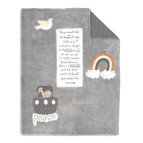 reversible gray and striped blanket with Noah's Ark, poem, rainbow and dove decals