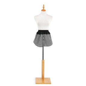 black and white gingham shirt extender with elastic waistband on top on waist of mannequin