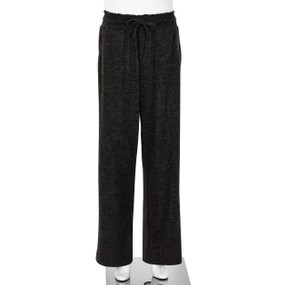 Black sweatpants with drawstring on white mannequin's legs - view of waist down