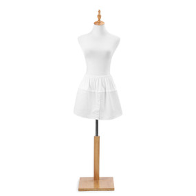 white gingham shirt extender with elastic waistband on top on waist of mannequin