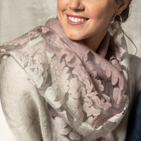 Damask Sheer Shawl - Cream and Blush