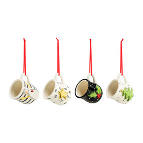 Christmas Pattern Coffee Pod Mug Ornaments - 4 Assorted