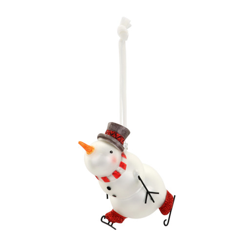 Blown Glass Skating Snowman Ornament Glitter