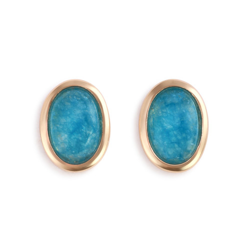 Gold Earrings with Round Aquamarine Gemstone - Giving Collection