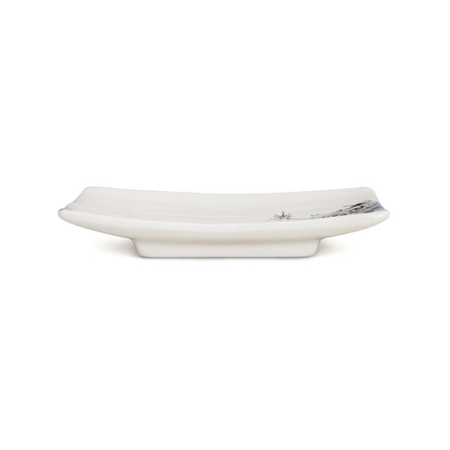 side view of white ceramic rectangular dish