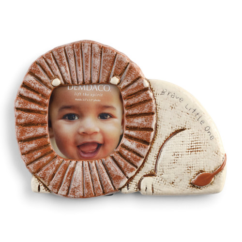 lion shaped ceramic photo frame reading Brave Little One