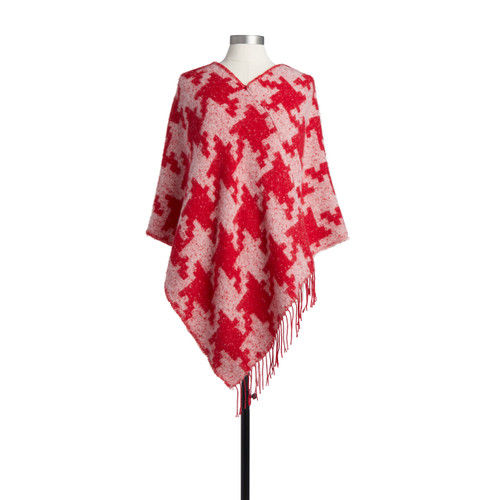 Houndstooth Poncho - Red