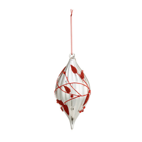 Blown Glass Silver Red Ornament