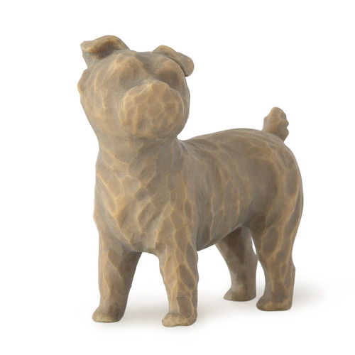 Figure of small brown dog standing on four legs, facing front